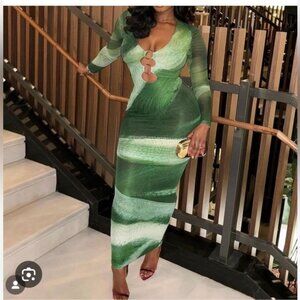 Farai Delphine Cut Out Front Maxi Dress Bold green hues in an abstract print (M)
